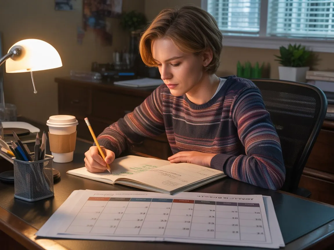 Student following two-week TSI math study plan with notes